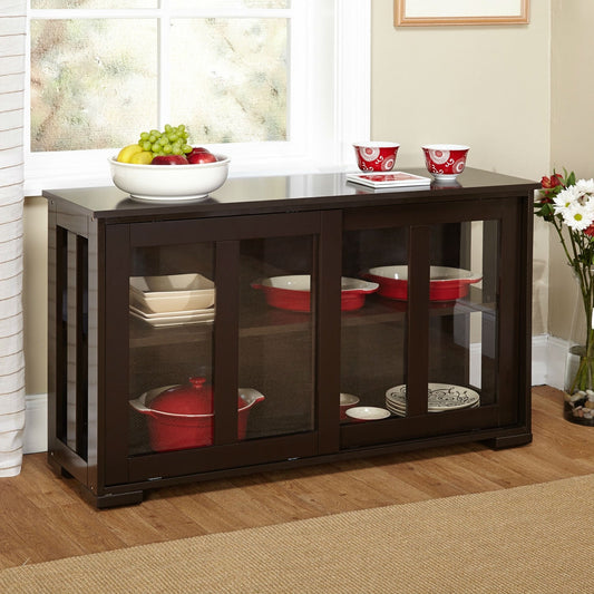 Aparador bufé de café mueble de cocina con 2 puertas correderas de cristal