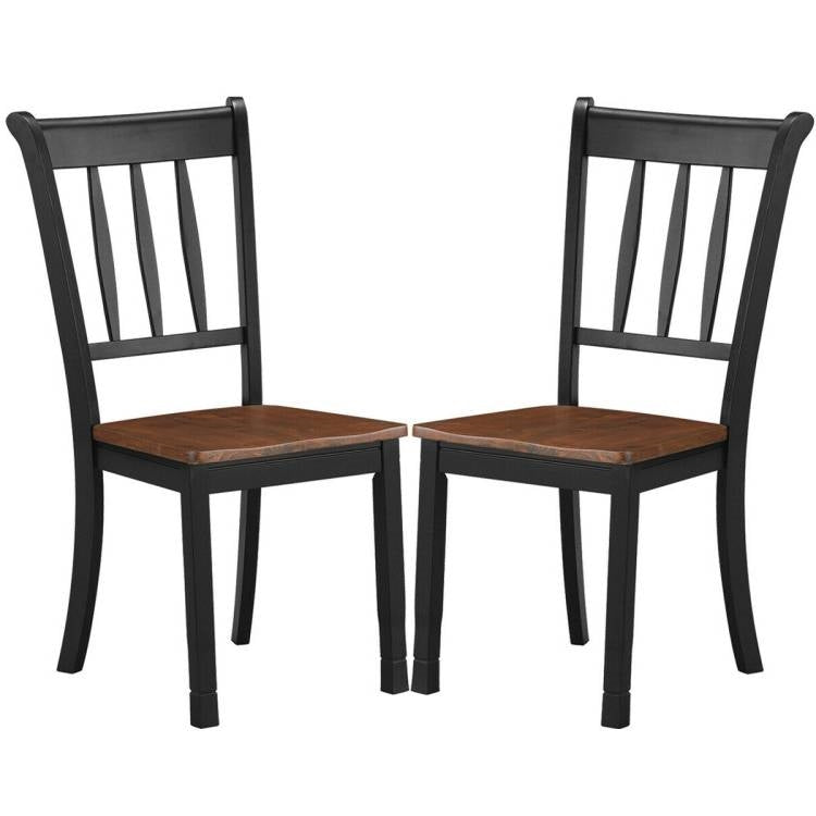 Juego de 2 sillas de comedor sin brazos estilo Mission de madera maciza negra con asiento marrón