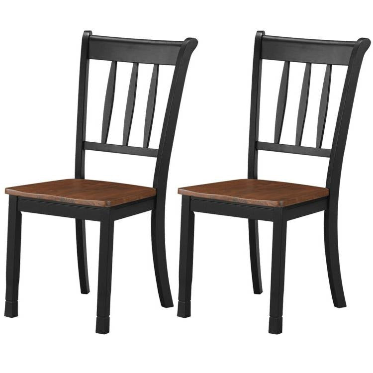 Juego de 2 sillas de comedor sin brazos estilo Mission de madera maciza negra con asiento marrón