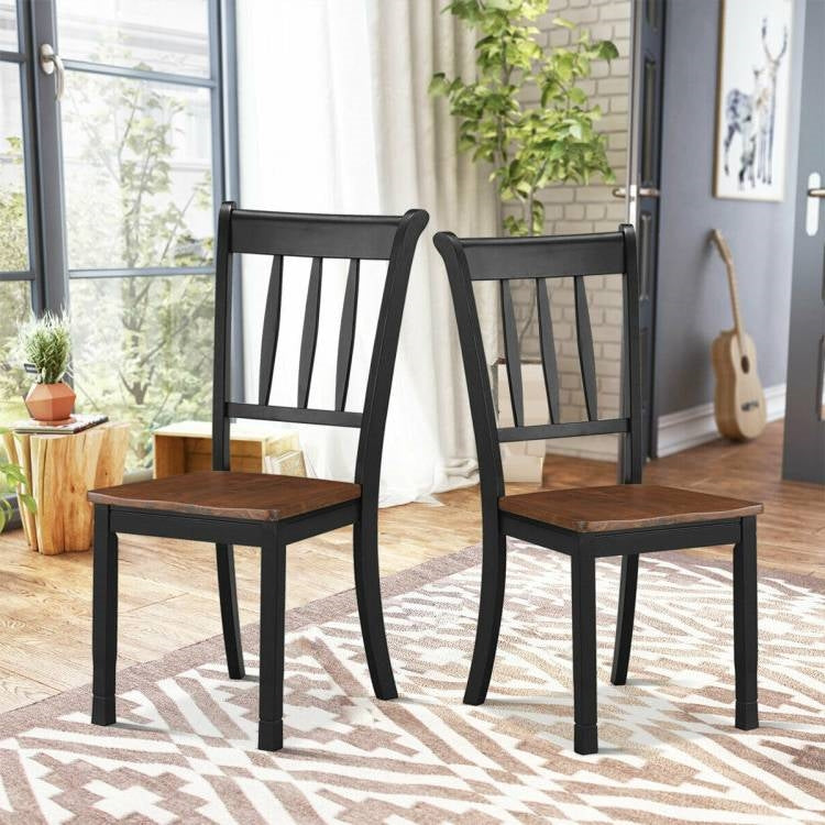 Juego de 2 sillas de comedor sin brazos estilo Mission de madera maciza negra con asiento marrón