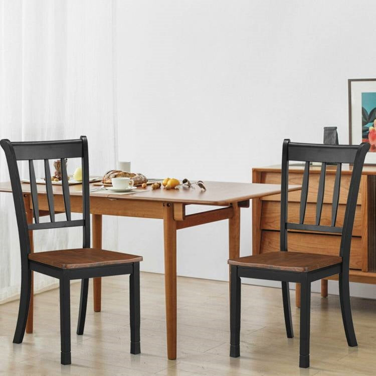 Juego de 2 sillas de comedor sin brazos estilo Mission de madera maciza negra con asiento marrón