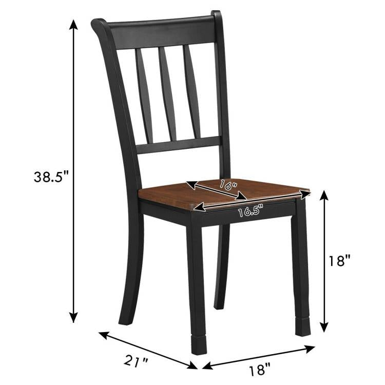 Juego de 2 sillas de comedor sin brazos estilo Mission de madera maciza negra con asiento marrón