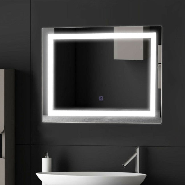 Espejo de baño con sensor táctil LED, montado en la pared, con cable, de 27.5 pulgadas