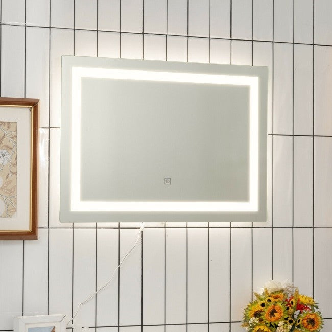 Espejo de baño con sensor táctil LED, montado en la pared, con cable, de 27.5 pulgadas