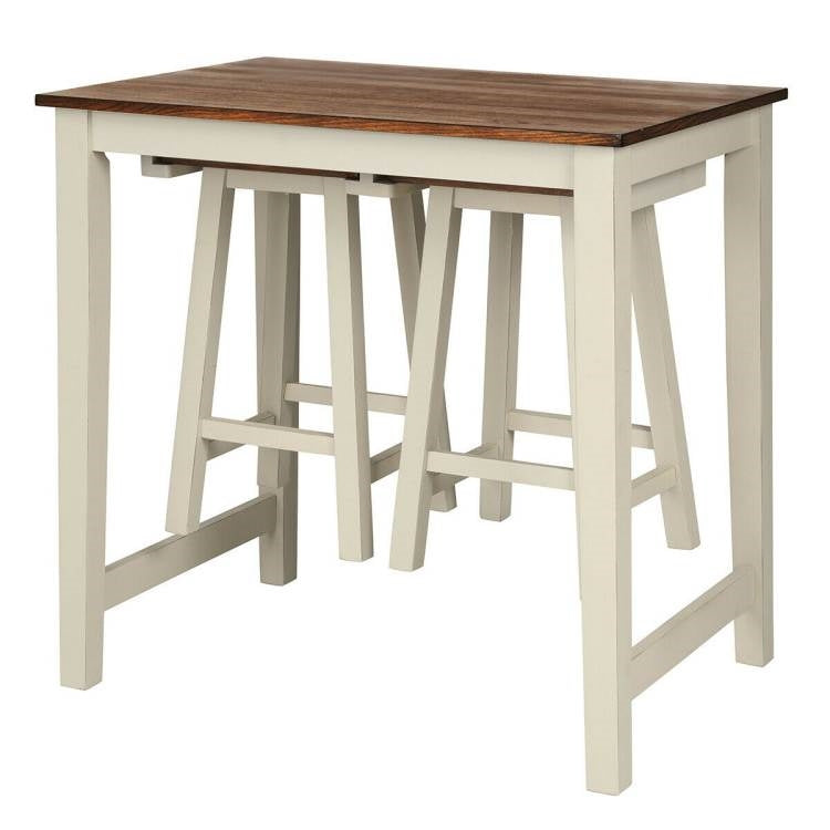 Juego de mesa de pub de cocina de altura de mostrador de 3 piezas estilo rústico con 2 taburetes de barra tipo silla de montar
