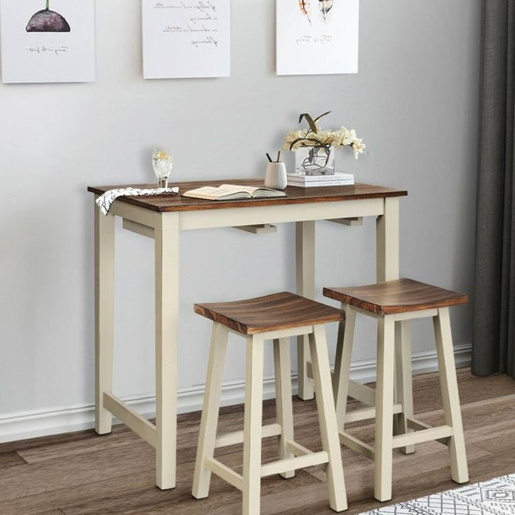 Juego de mesa de pub de cocina de altura de mostrador de 3 piezas estilo rústico con 2 taburetes de barra tipo silla de montar