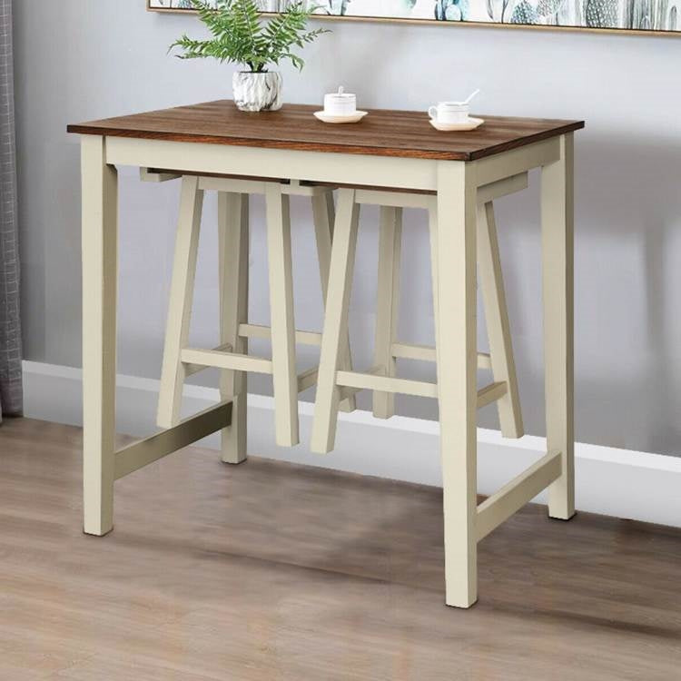 Juego de mesa de pub de cocina de altura de mostrador de 3 piezas estilo rústico con 2 taburetes de barra tipo silla de montar