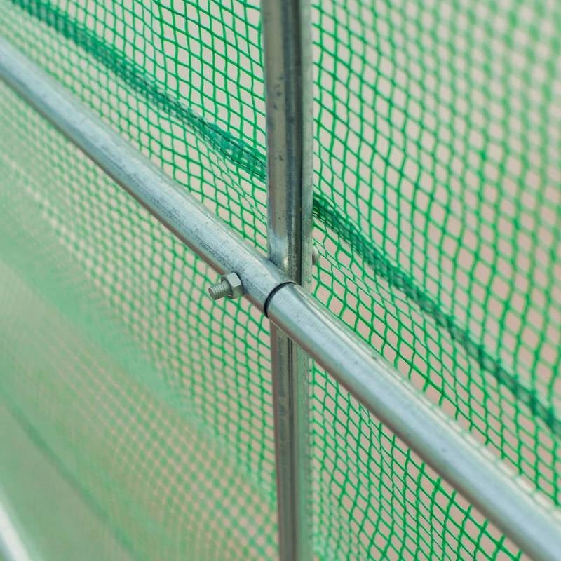 Invernadero exterior de 4.4 x 1.9 metros con cubierta de PE verde y estructura de acero resistente
