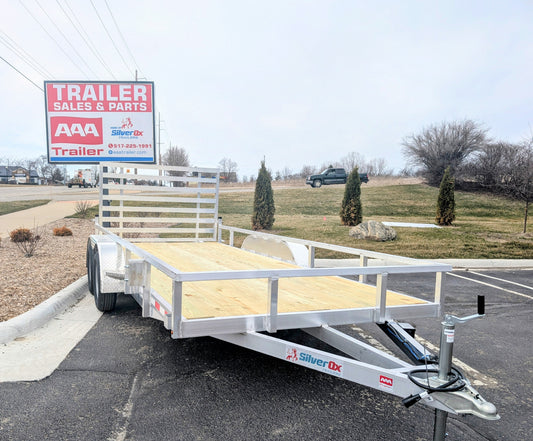 Silver Ox 7x16 Aluminum Tandem Axle Utility Trailer – Rear Ramp – Electric Brakes | AAA Trailer