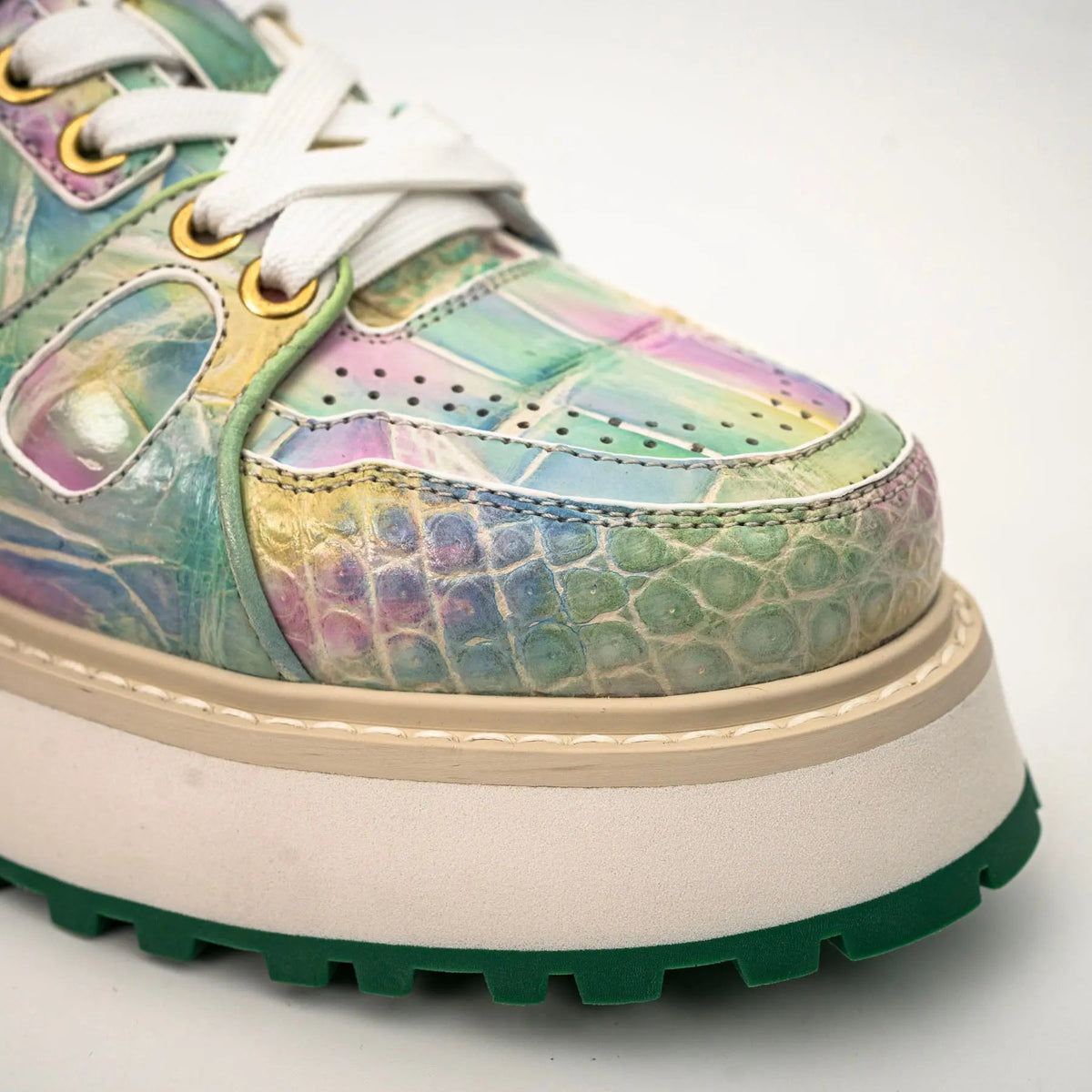 Pastel Multicolor Apron-Toe Crocodile Leather Sneakers