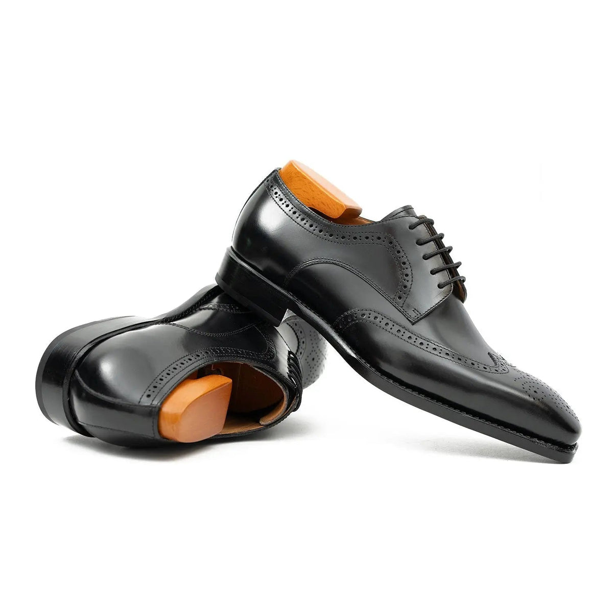 Black Wingtip Calf Leather Derby Shoes