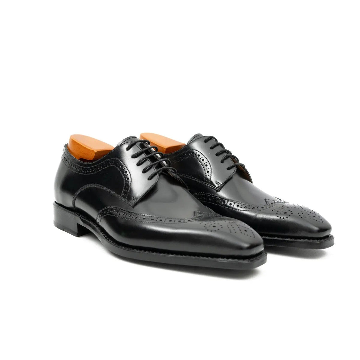 Black Wingtip Calf Leather Derby Shoes