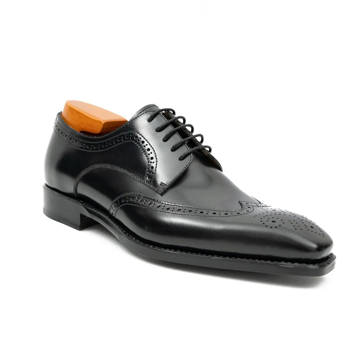 Black Wingtip Calf Leather Derby Shoes