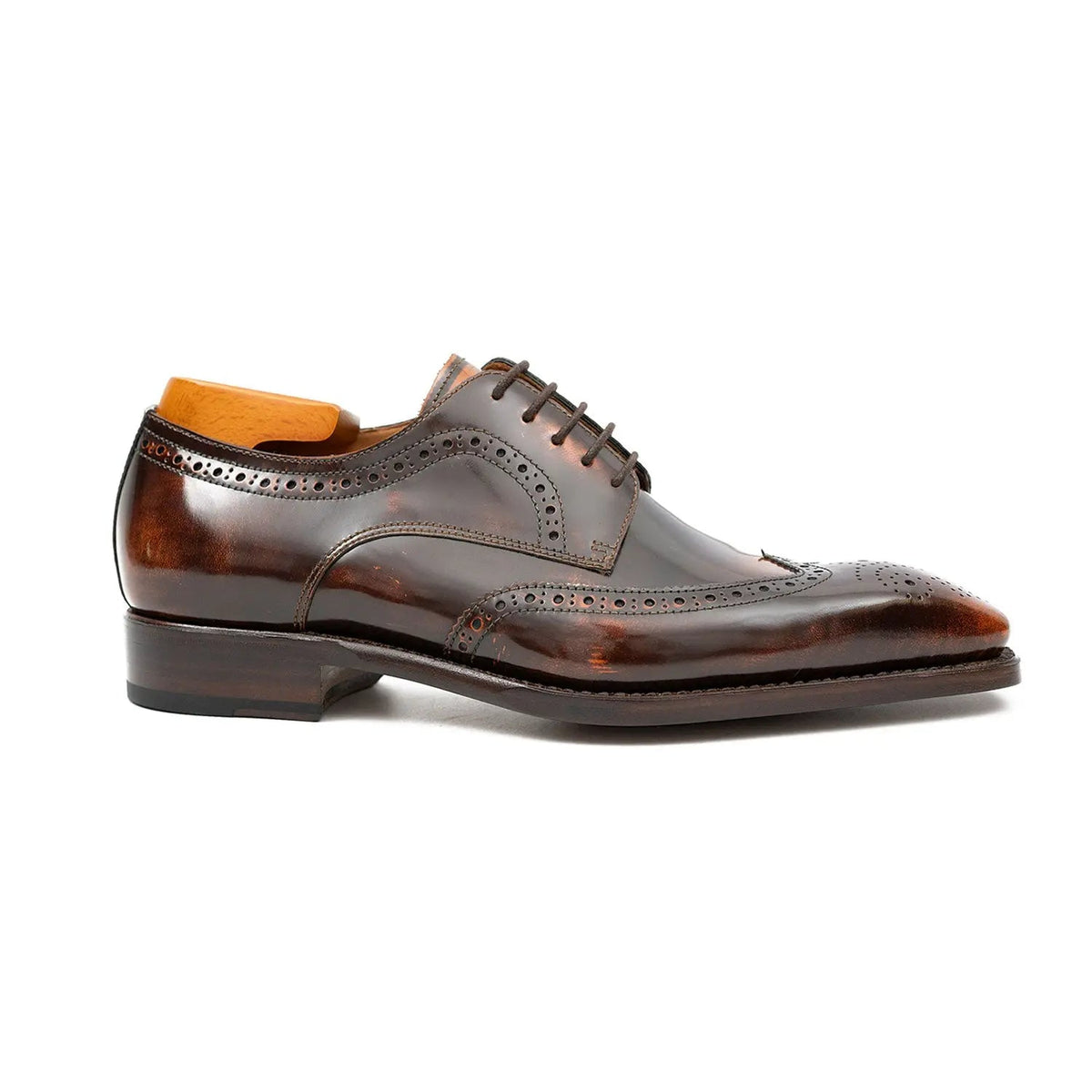 Brown Wingtip Calf Leather Derby Shoes