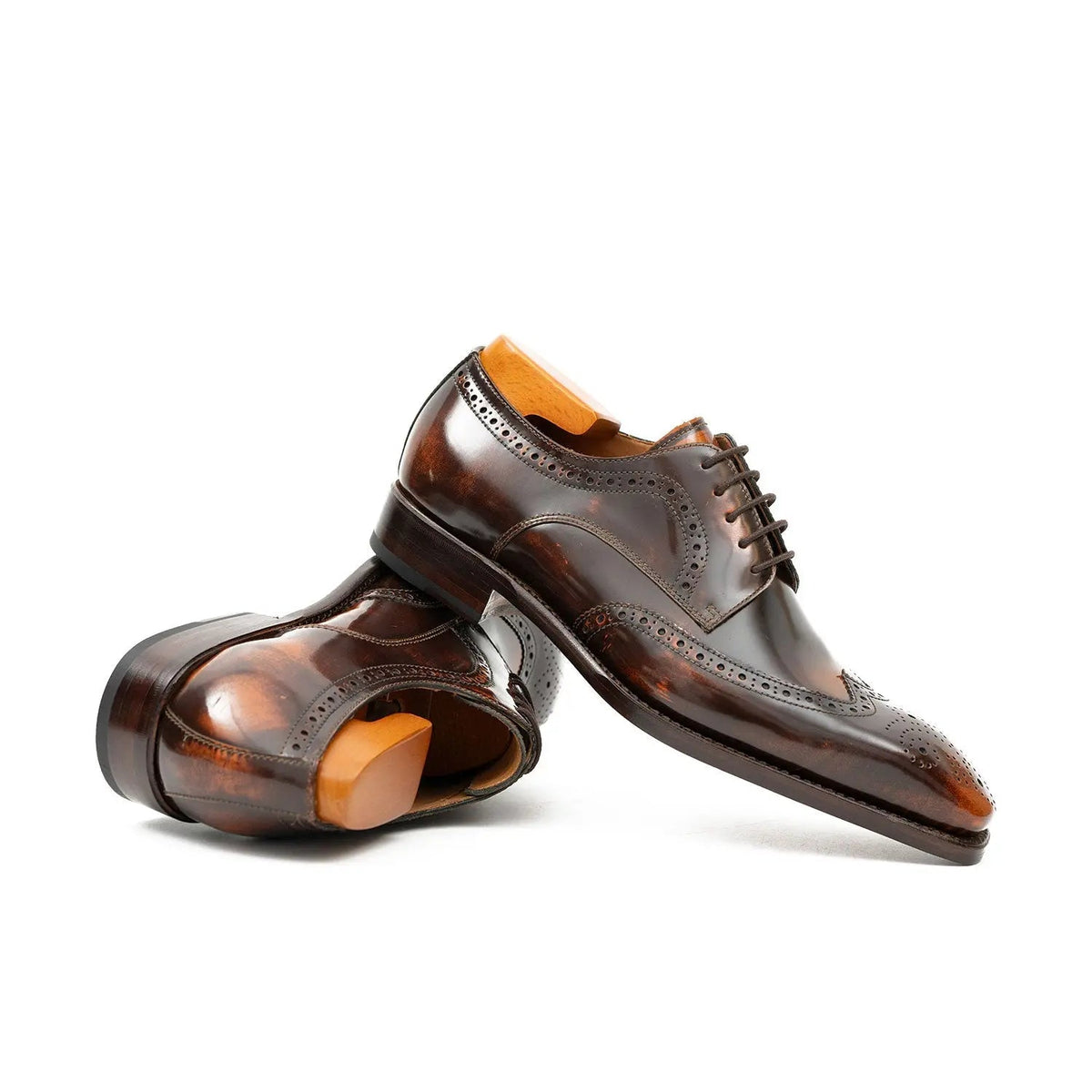 Brown Wingtip Calf Leather Derby Shoes