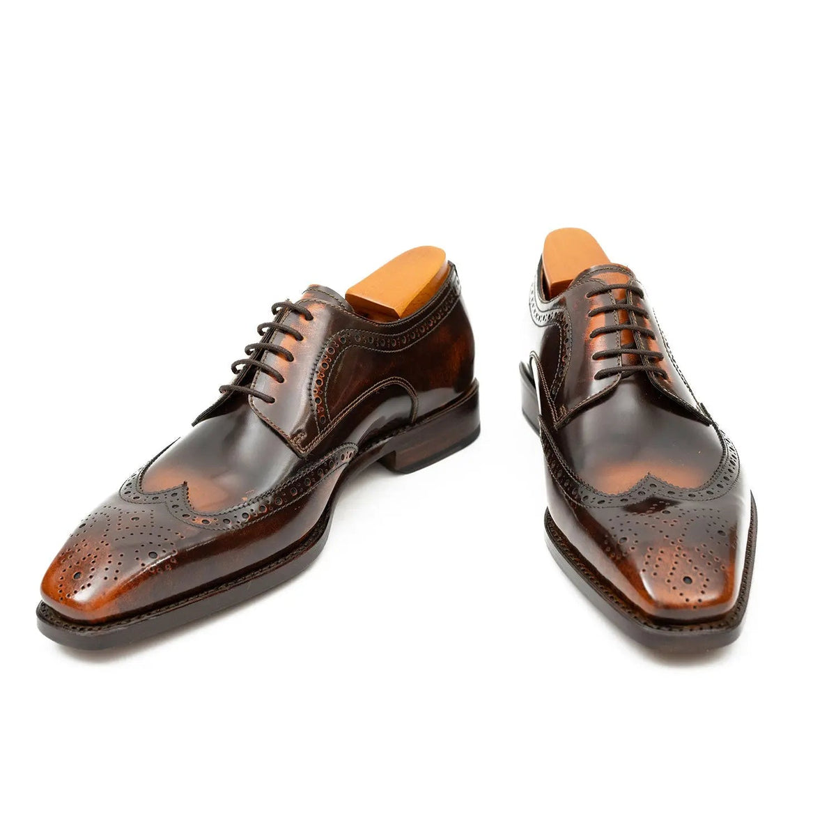 Brown Wingtip Calf Leather Derby Shoes