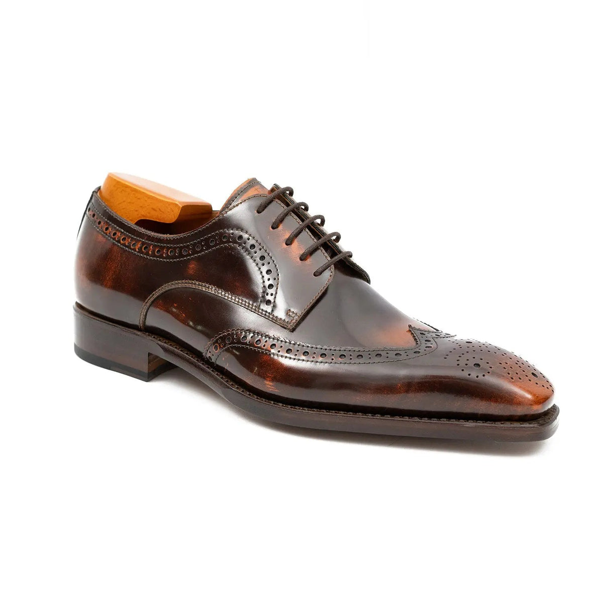 Brown Wingtip Calf Leather Derby Shoes