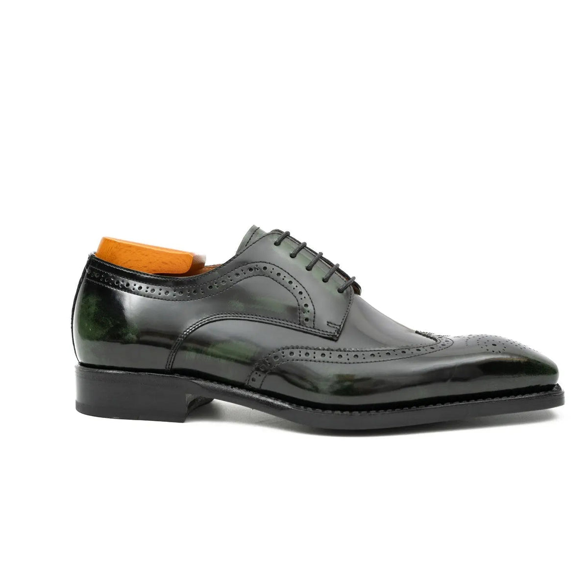 Green Wingtip Cow Leather Derby Shoes