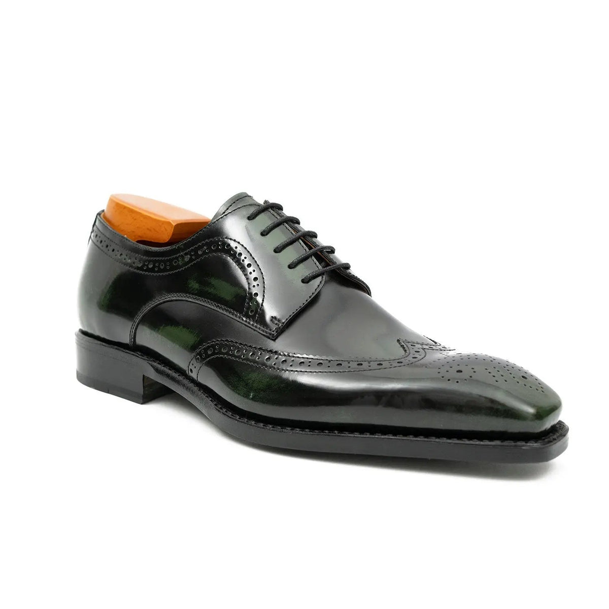 Green Wingtip Cow Leather Derby Shoes