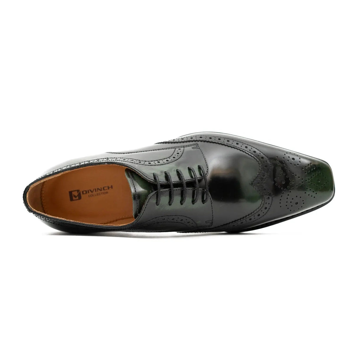 Green Wingtip Cow Leather Derby Shoes