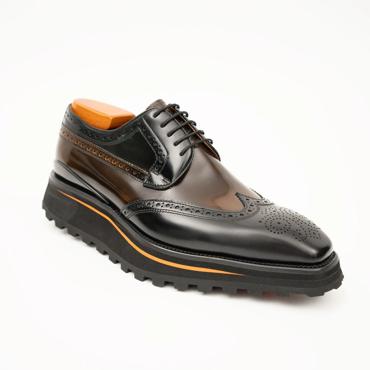 Dark Brown Wingtip Calf Leather Derby Shoes