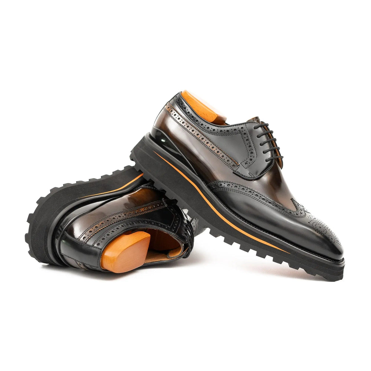 Dark Brown Wingtip Calf Leather Derby Shoes