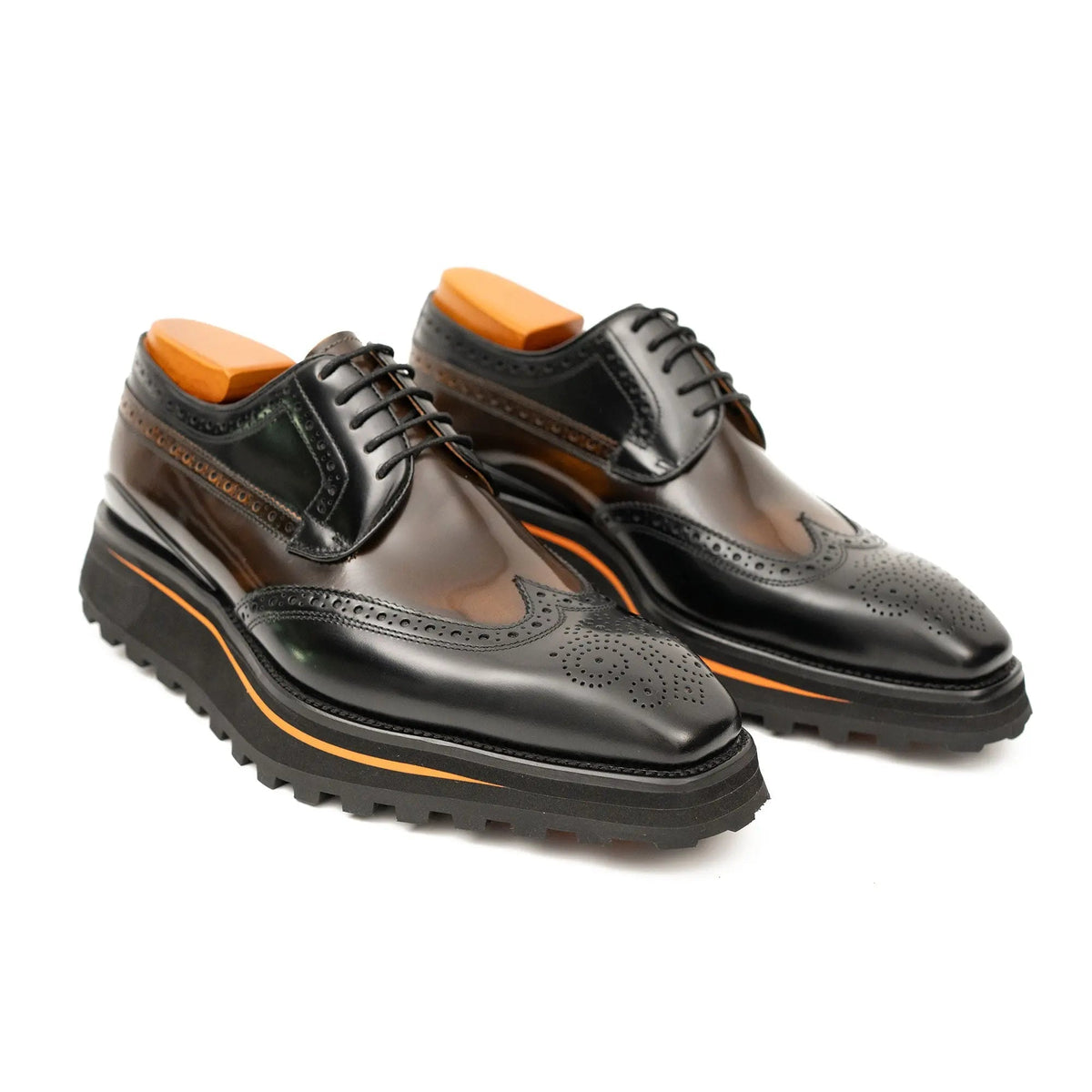 Dark Brown Wingtip Calf Leather Derby Shoes