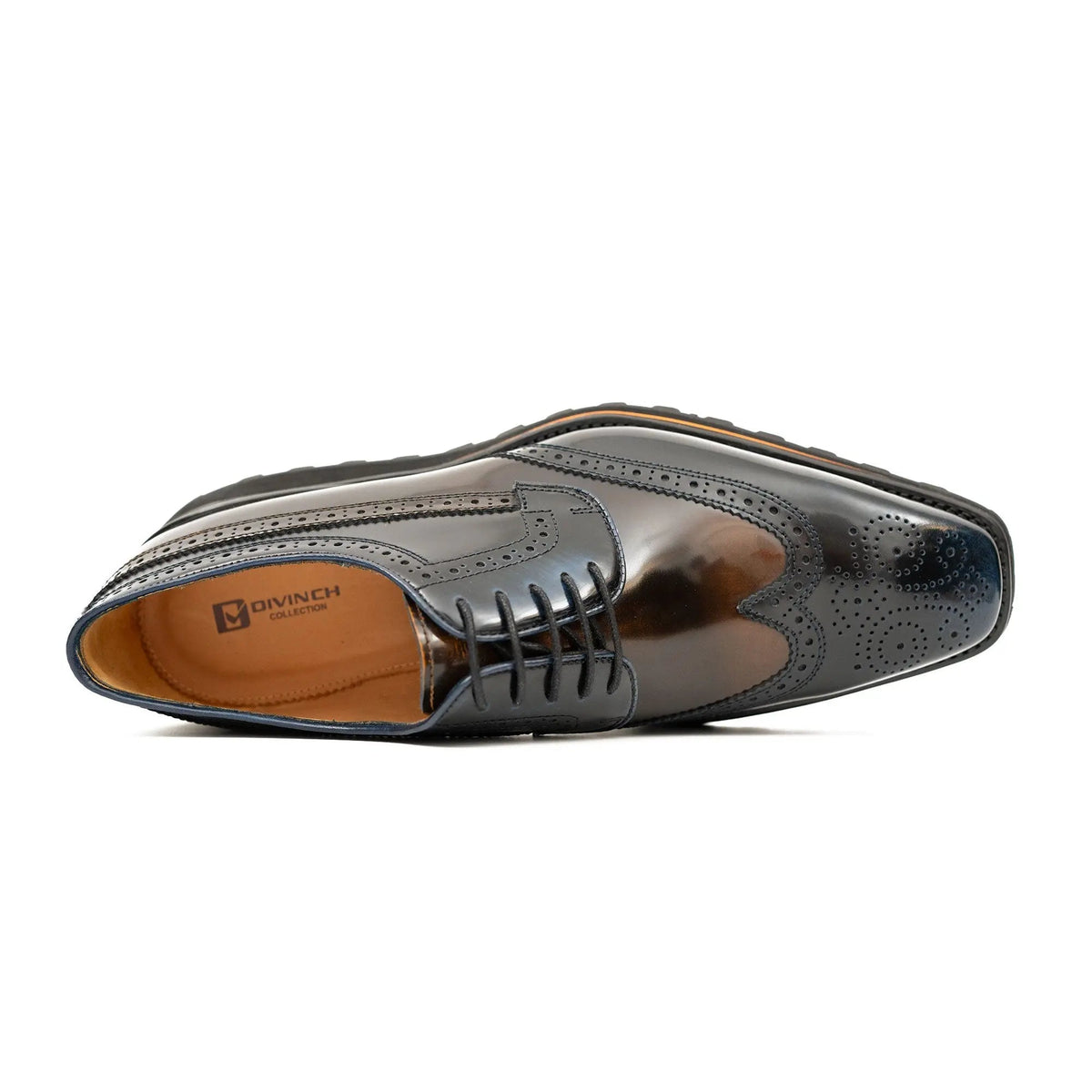 Blue-Brown Wingtip Calf Leather Derby Shoes