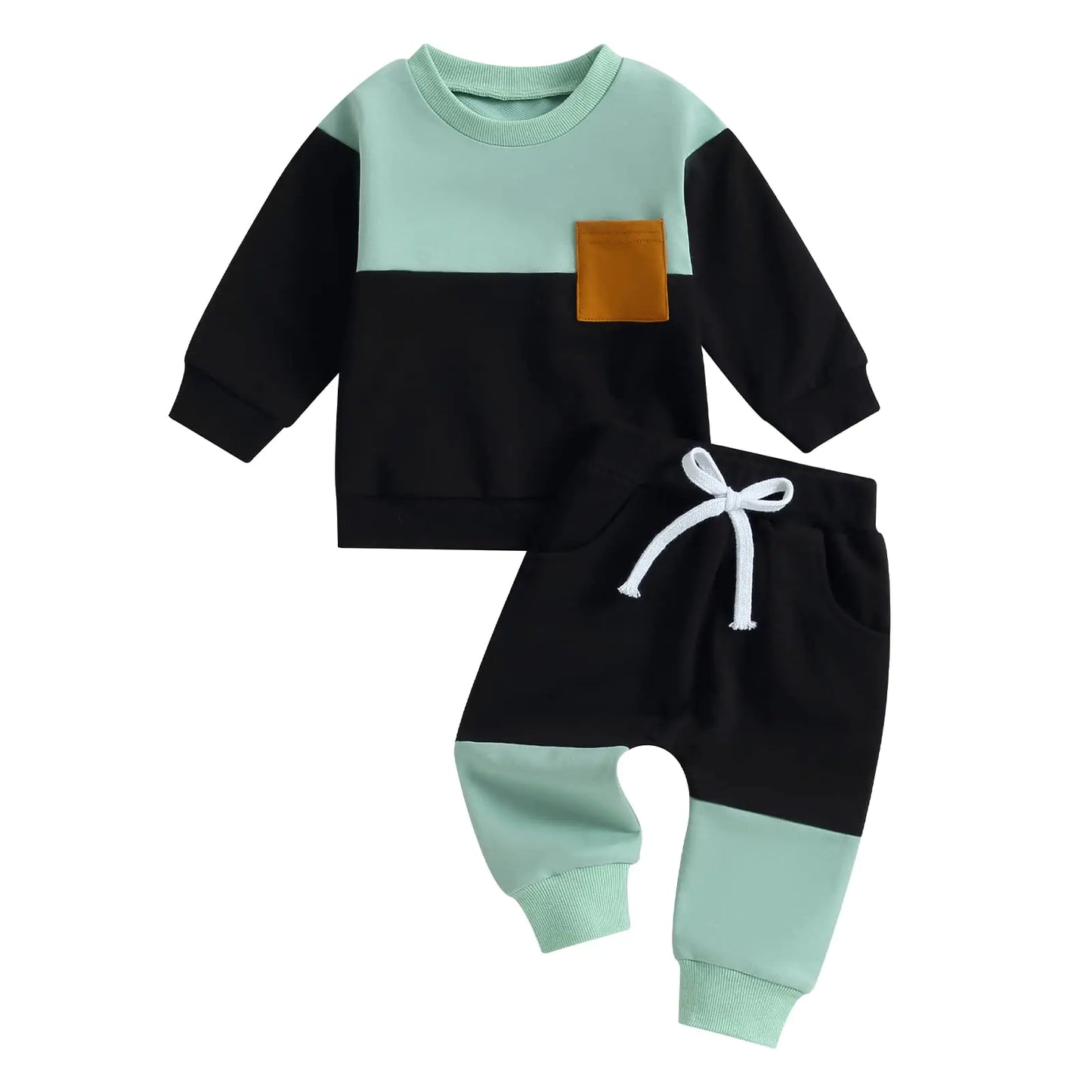MERSARIPHY Infant Baby Boy Fall Outfits Baby Boy Girl Clothes Set Color Block Baby Sweatshirt Long Pants with Pockets (Black block 0-6 Months) - # BAAA51210030