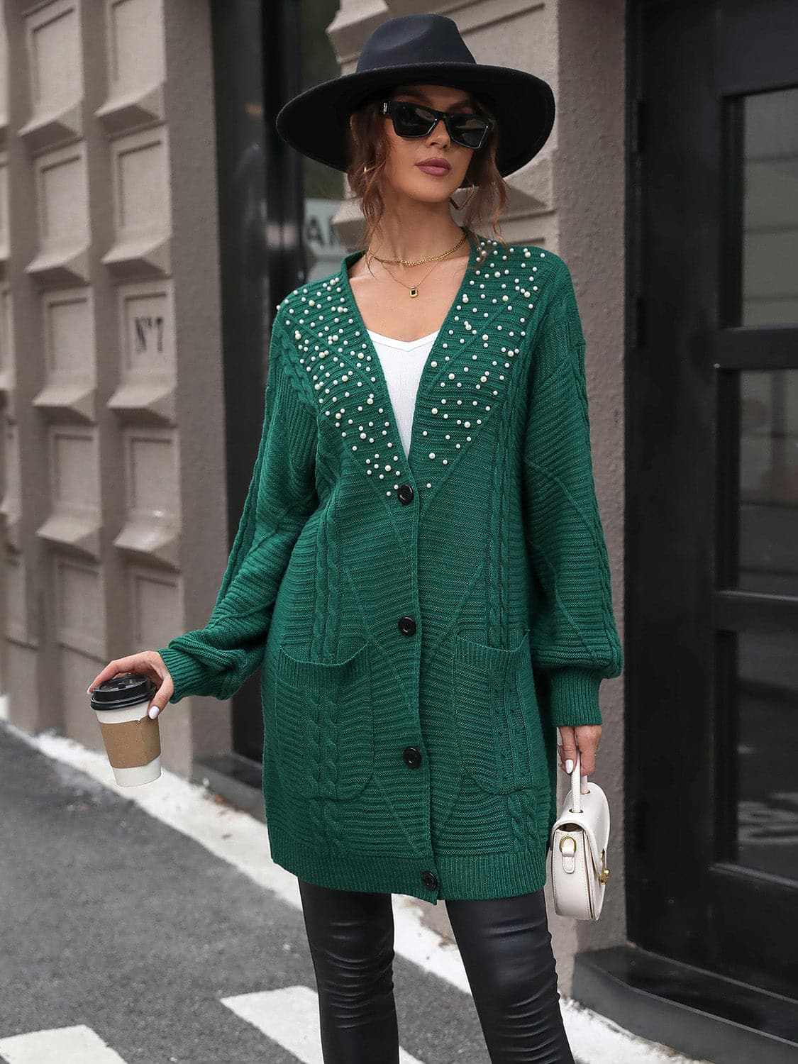 Shirts Trendsi Pearl Detail Cardigan Women's Elegant Cable-Knit Sweater Soft & Stylish