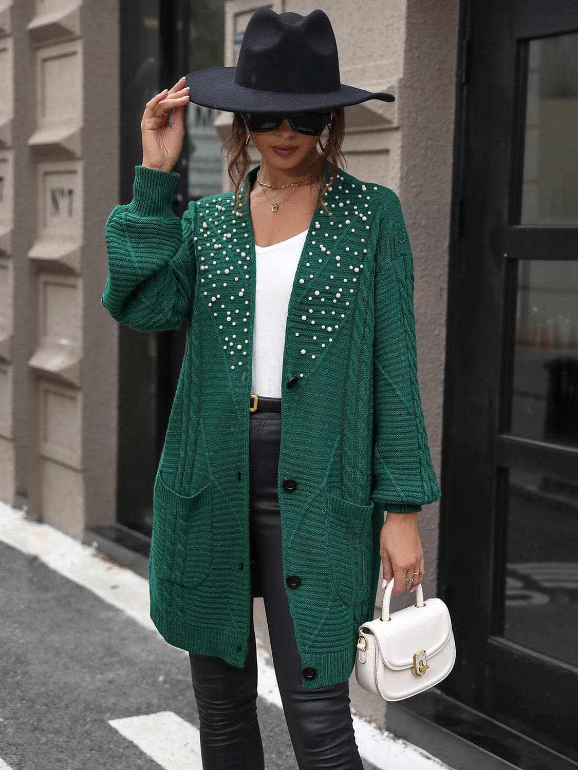 Shirts Trendsi Pearl Detail Cardigan Women's Elegant Cable-Knit Sweater Soft & Stylish