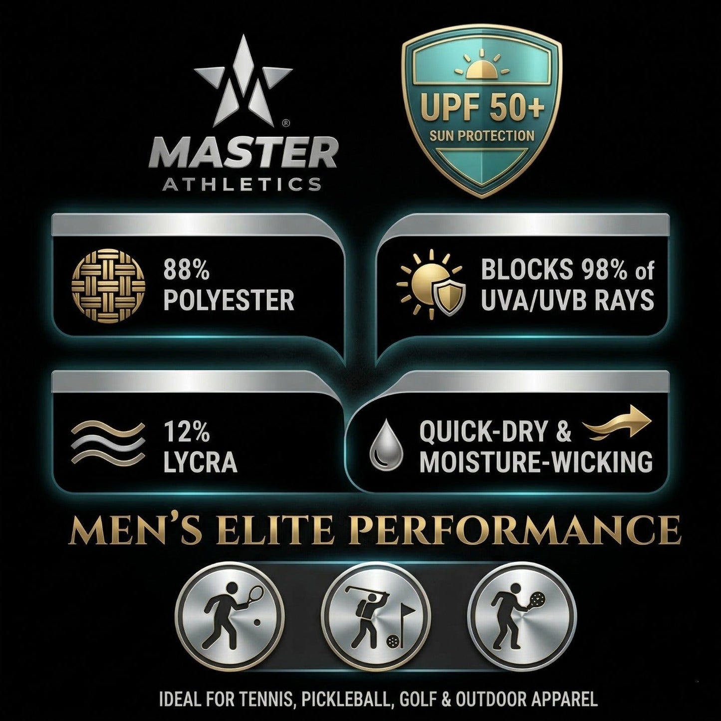 Master Athletics Men's Elite Performance Stretch Polo - UPF 50+