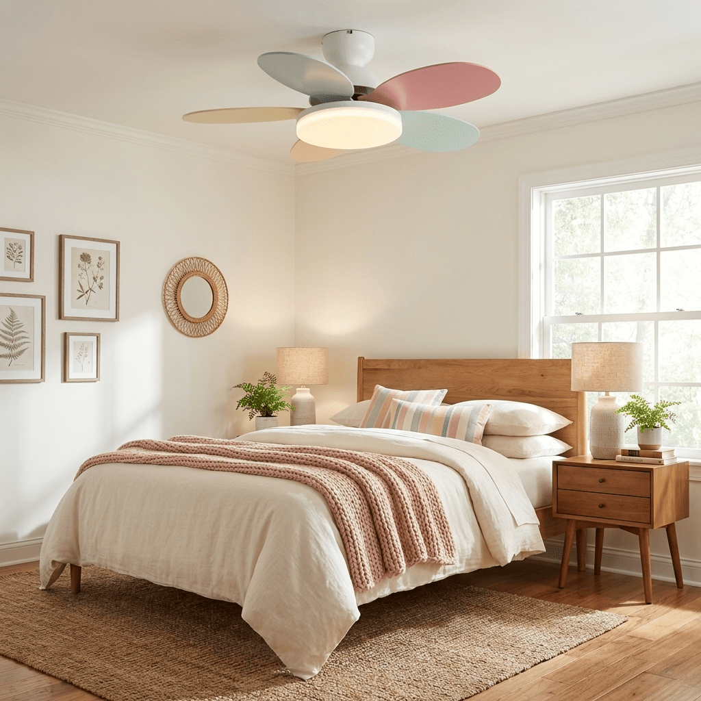 Petal-Shaped Ceiling Fan with LED Light and Remote | Quiet Reversible DC Motor