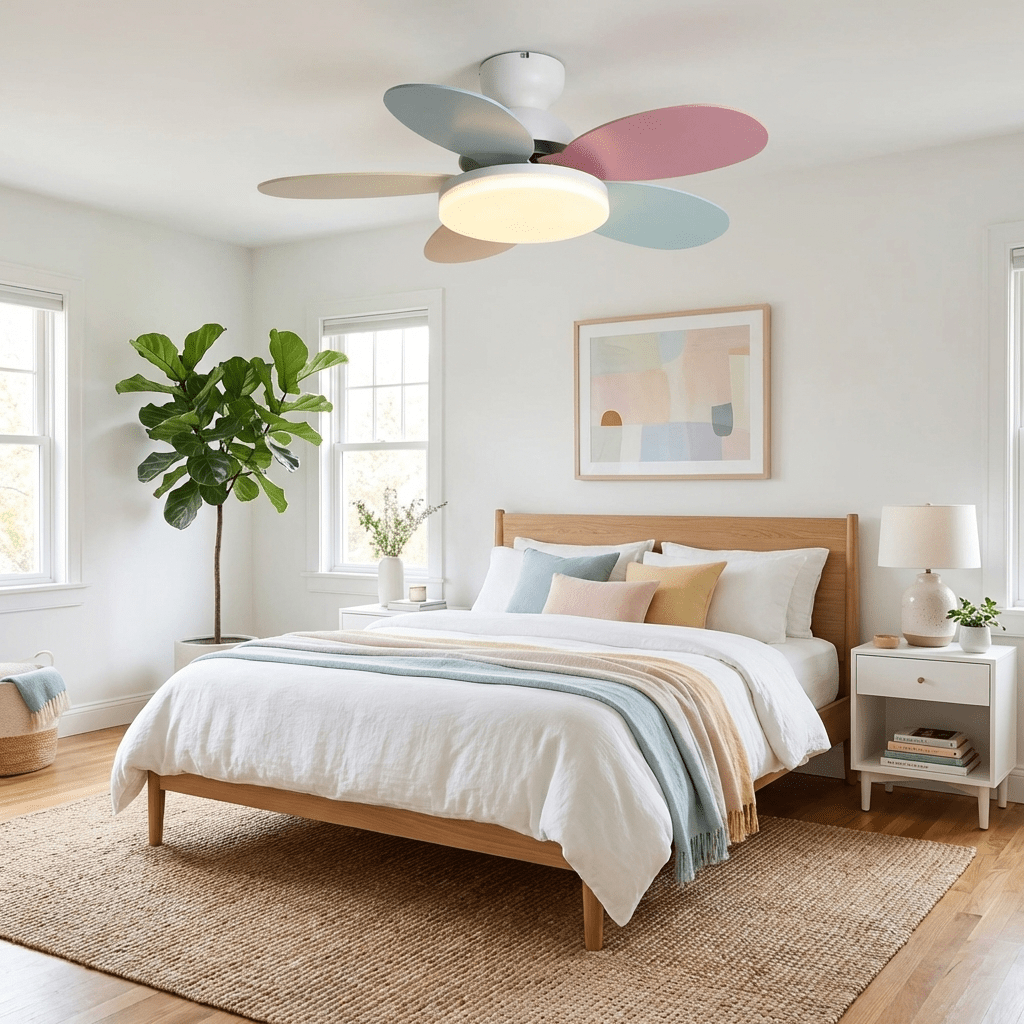 Petal-Shaped Ceiling Fan with LED Light and Remote | Quiet Reversible DC Motor