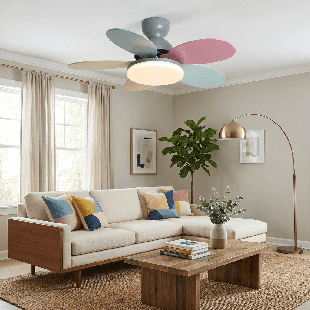 Petal-Shaped Ceiling Fan with LED Light and Remote | Quiet Reversible DC Motor