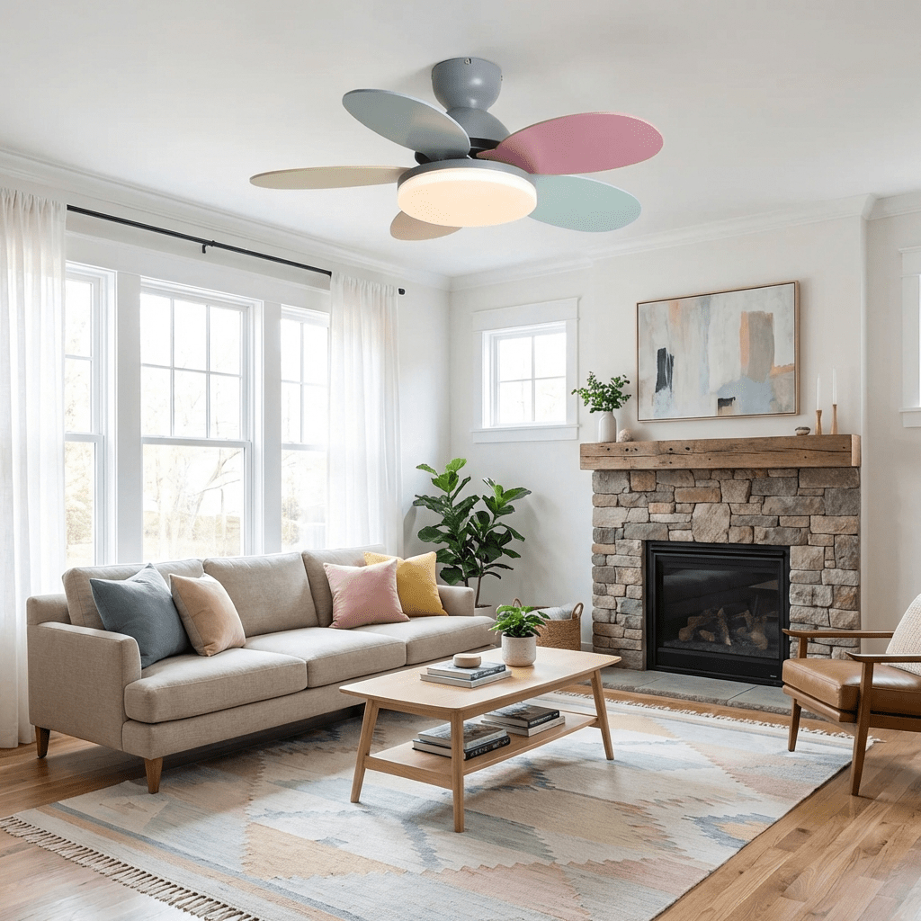 Petal-Shaped Ceiling Fan with LED Light and Remote | Quiet Reversible DC Motor