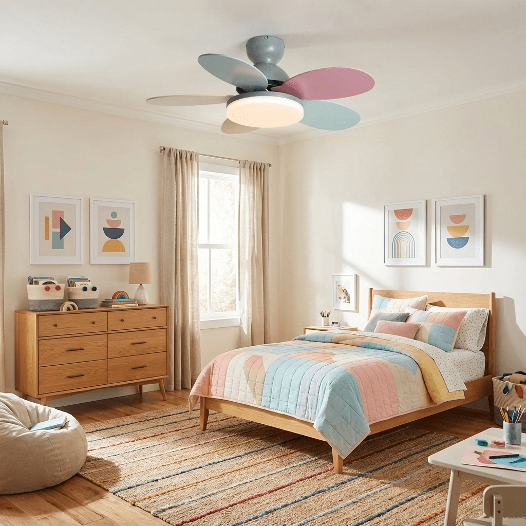 Petal-Shaped Ceiling Fan with LED Light and Remote | Quiet Reversible DC Motor