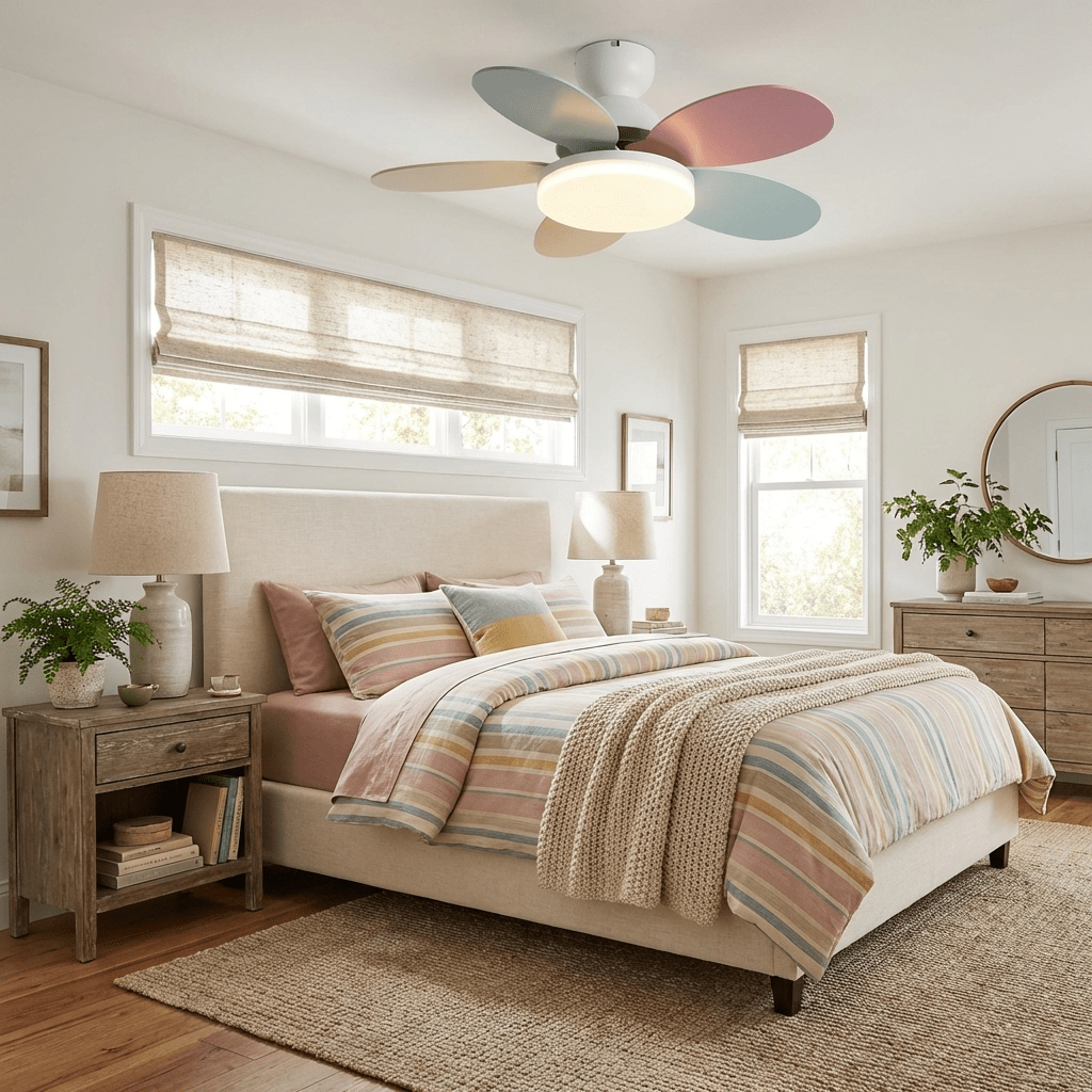 Petal-Shaped Ceiling Fan with LED Light and Remote | Quiet Reversible DC Motor
