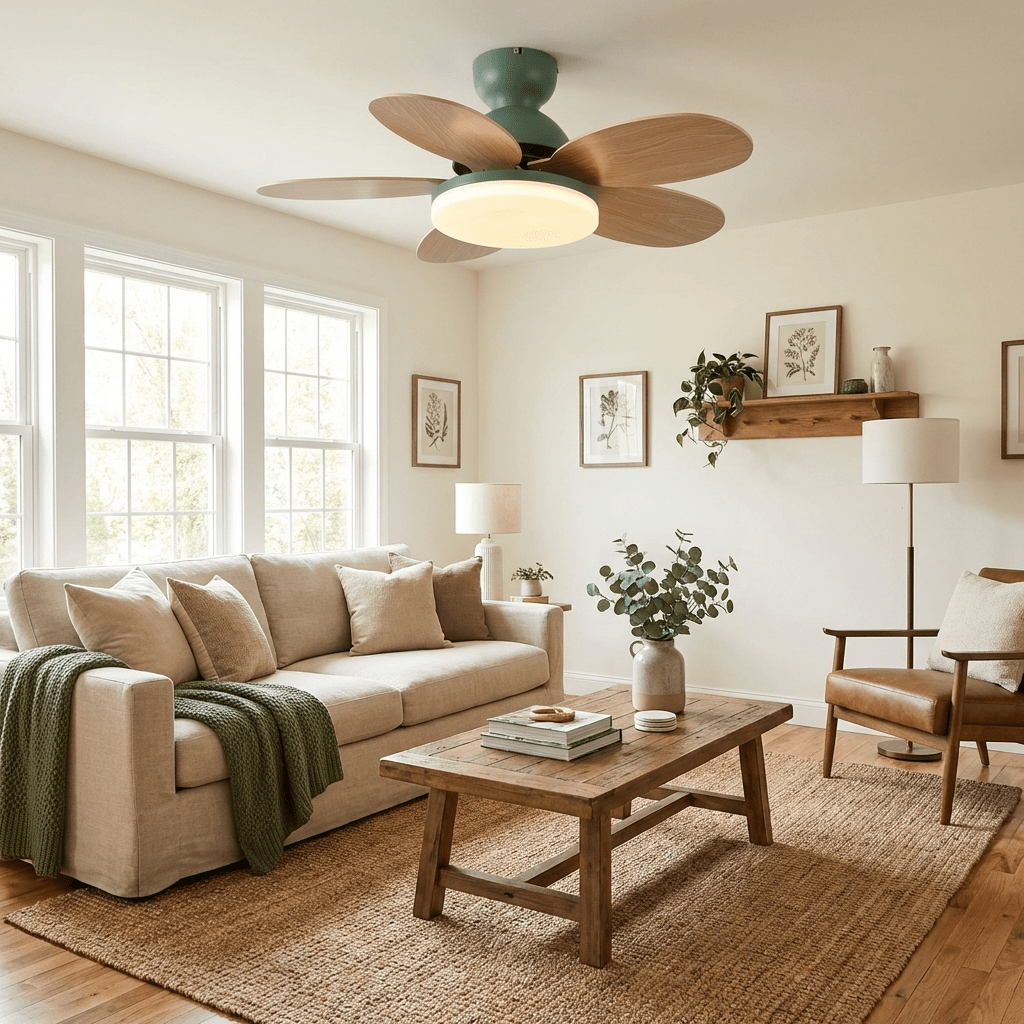 Petal-Shaped Ceiling Fan with LED Light and Remote | Quiet Reversible DC Motor
