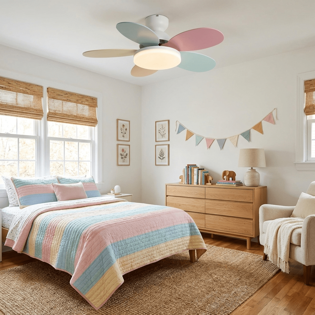 Petal-Shaped Ceiling Fan with LED Light and Remote | Quiet Reversible DC Motor