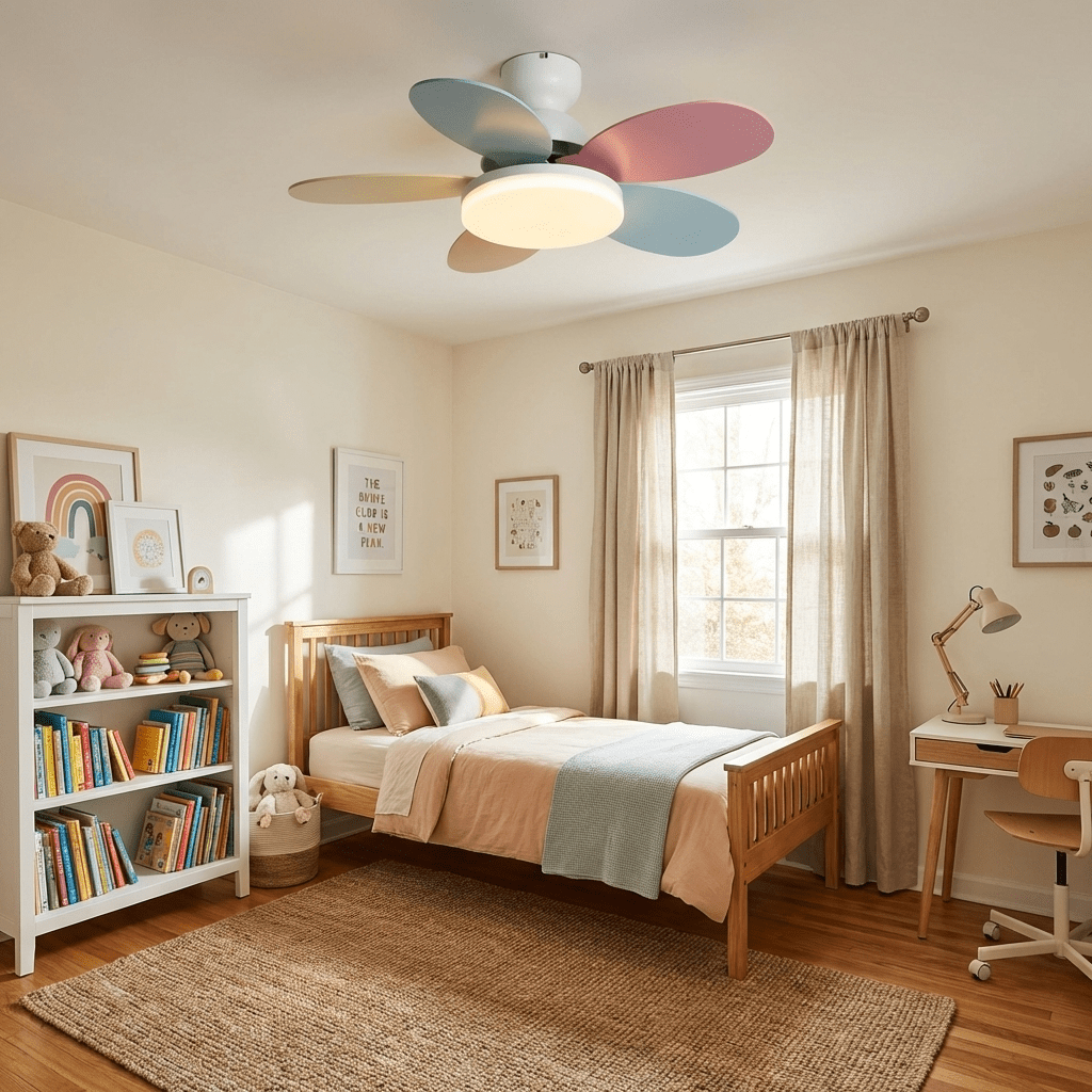 Petal-Shaped Ceiling Fan with LED Light and Remote | Quiet Reversible DC Motor