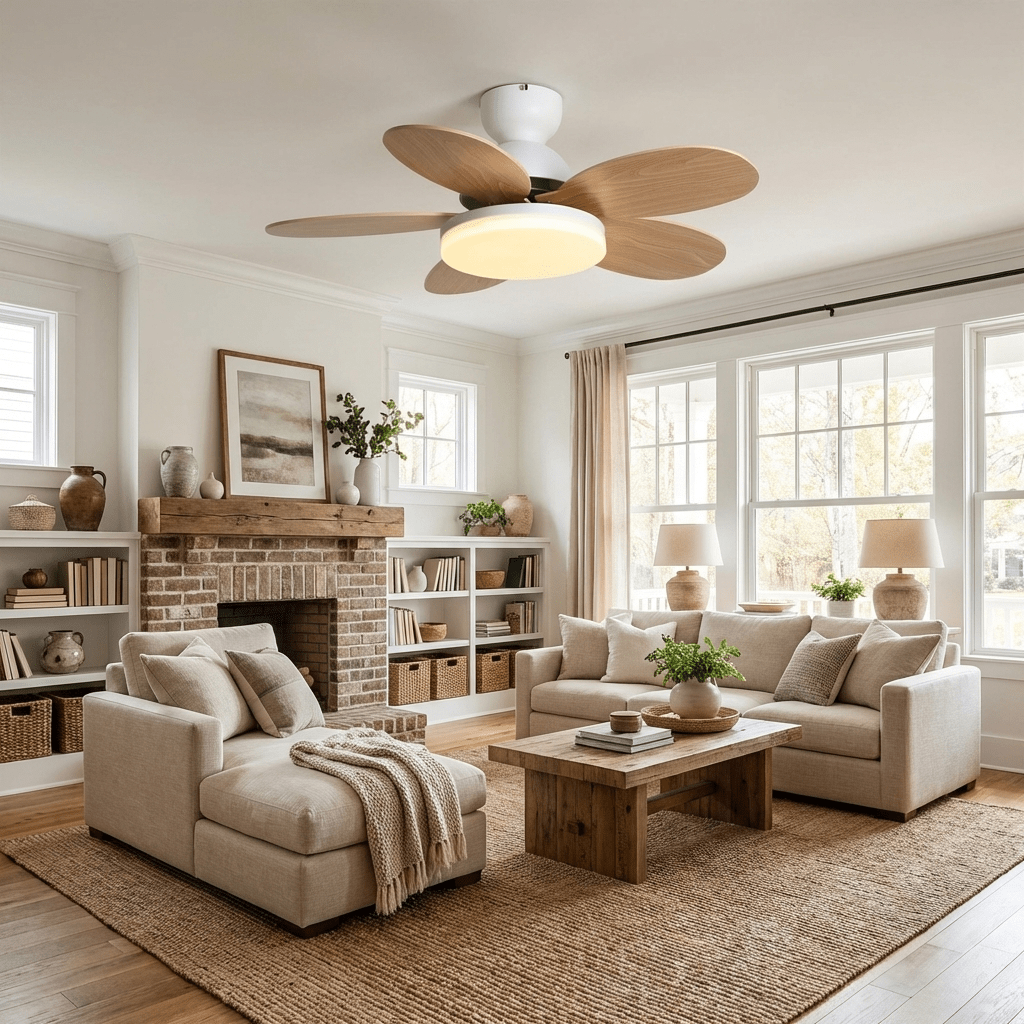 Petal-Shaped Ceiling Fan with LED Light and Remote | Quiet Reversible DC Motor