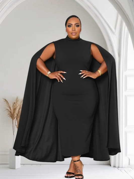 El vestido midi Stella Cape de talla grande - Negro