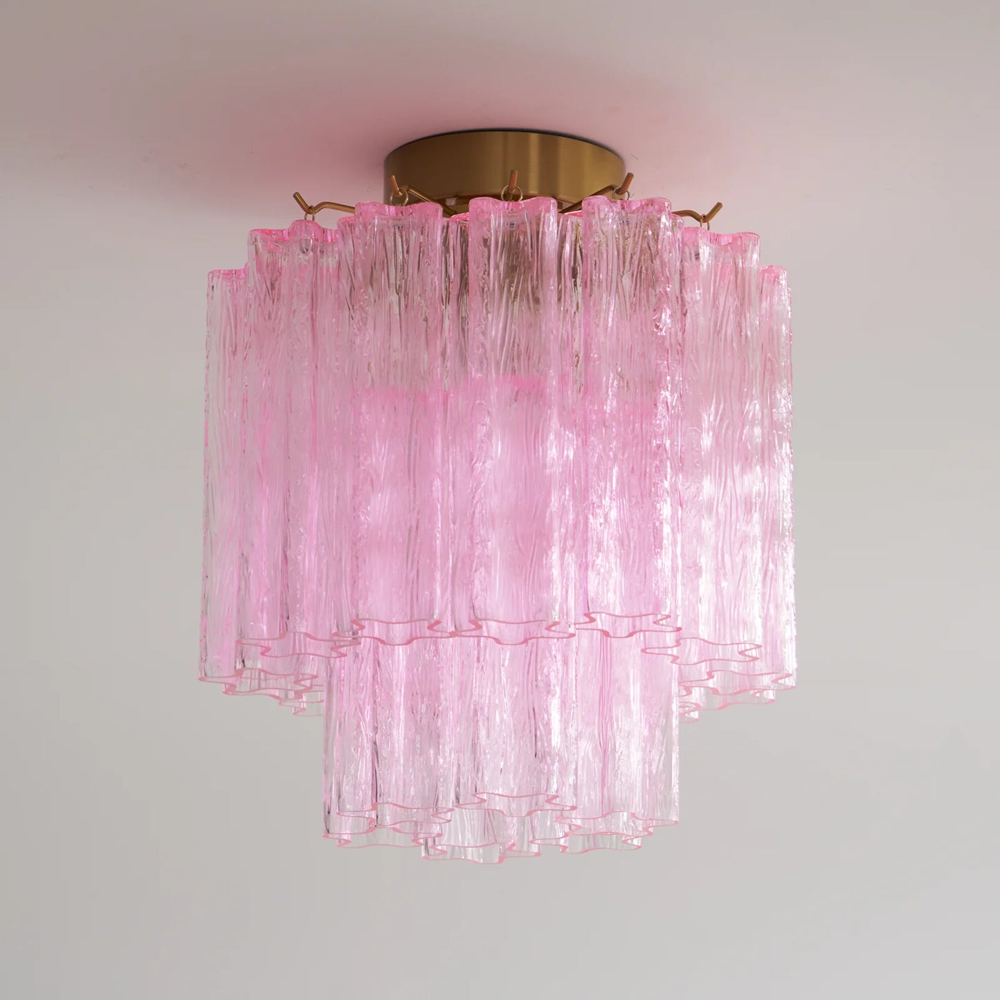 Lámpara de techo de tubos de cristal rosa de Murano