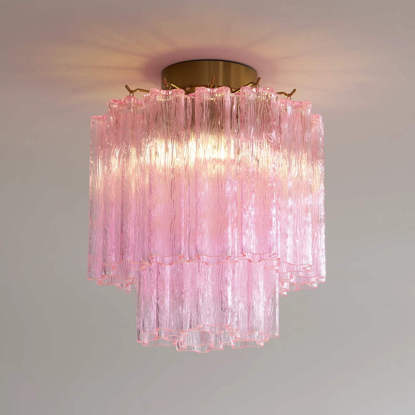 Lámpara de techo de tubos de cristal rosa de Murano