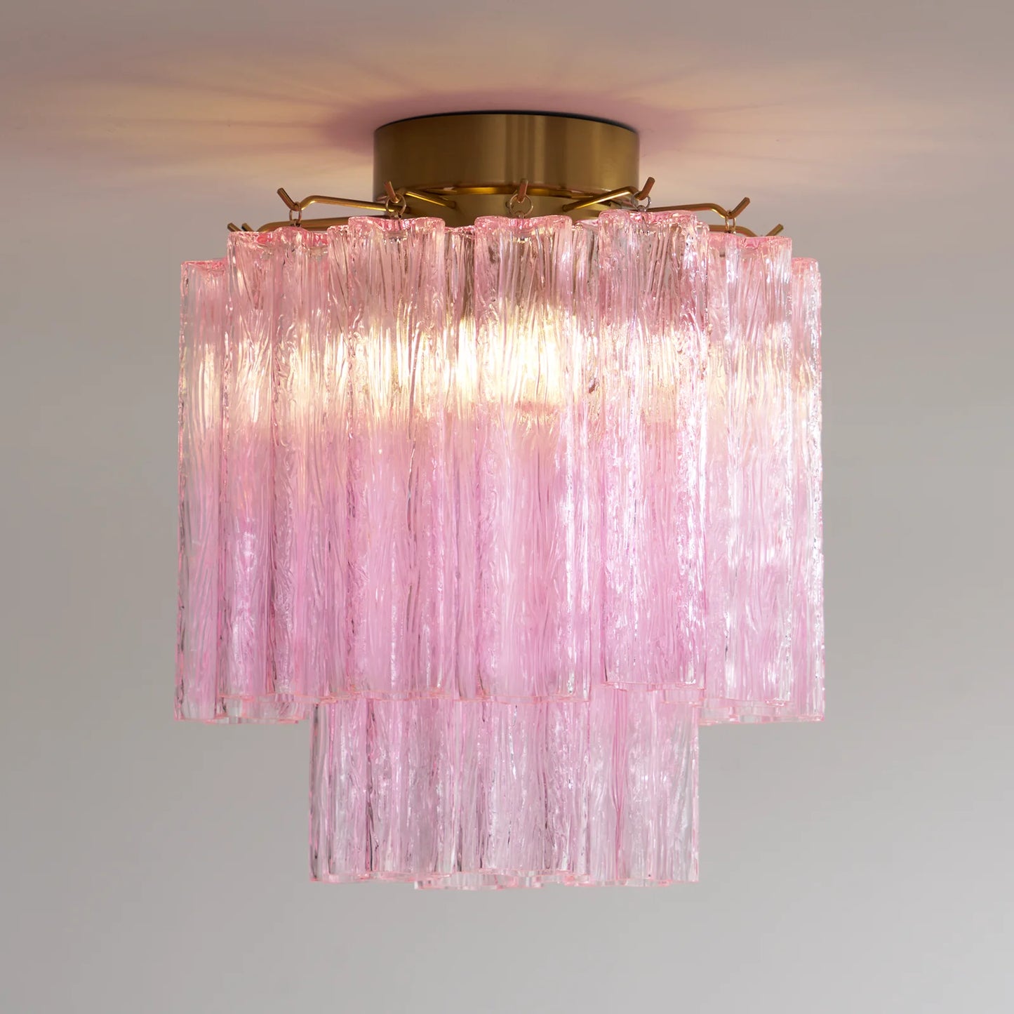 Lámpara de techo de tubos de cristal rosa de Murano
