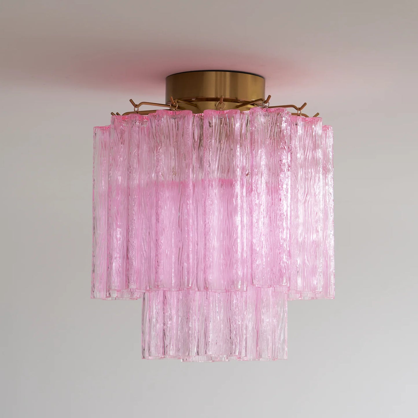 Lámpara de techo de tubos de cristal rosa de Murano