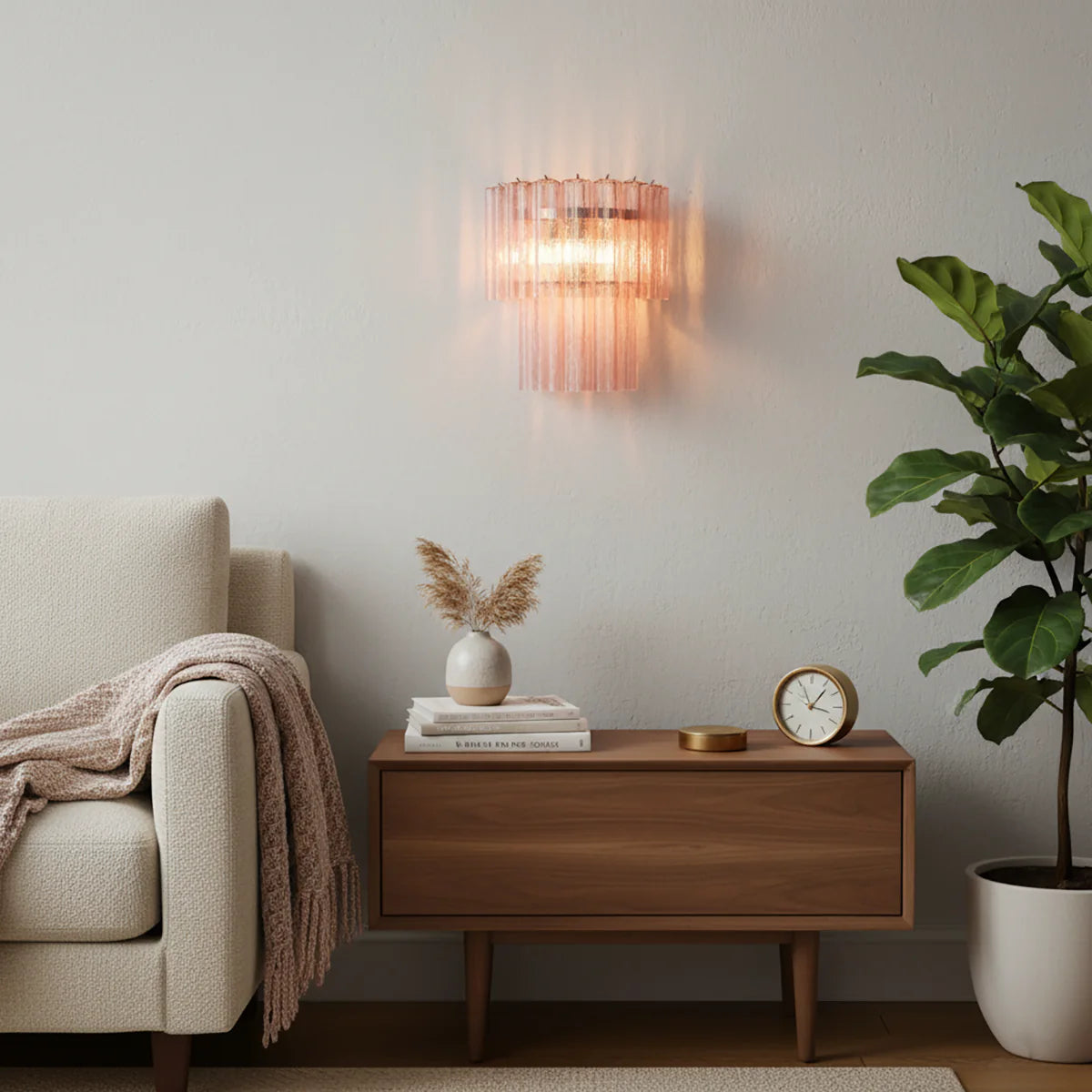 Lámpara de pared de cristal de Murano rosa en forma de estrella
