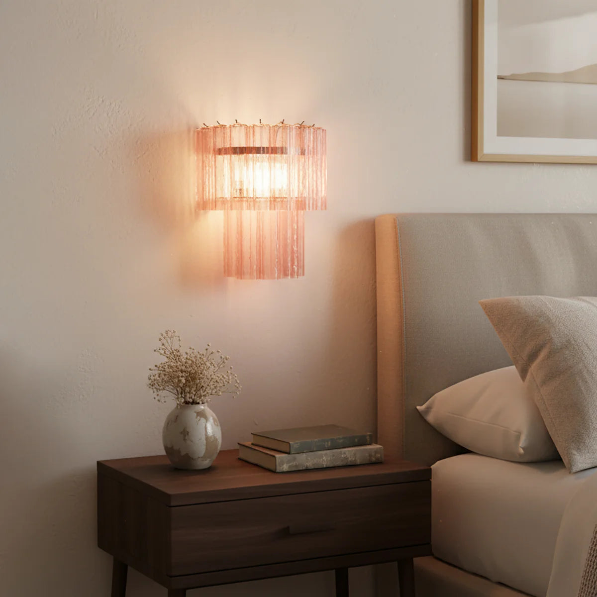 Lámpara de pared de cristal de Murano rosa en forma de estrella