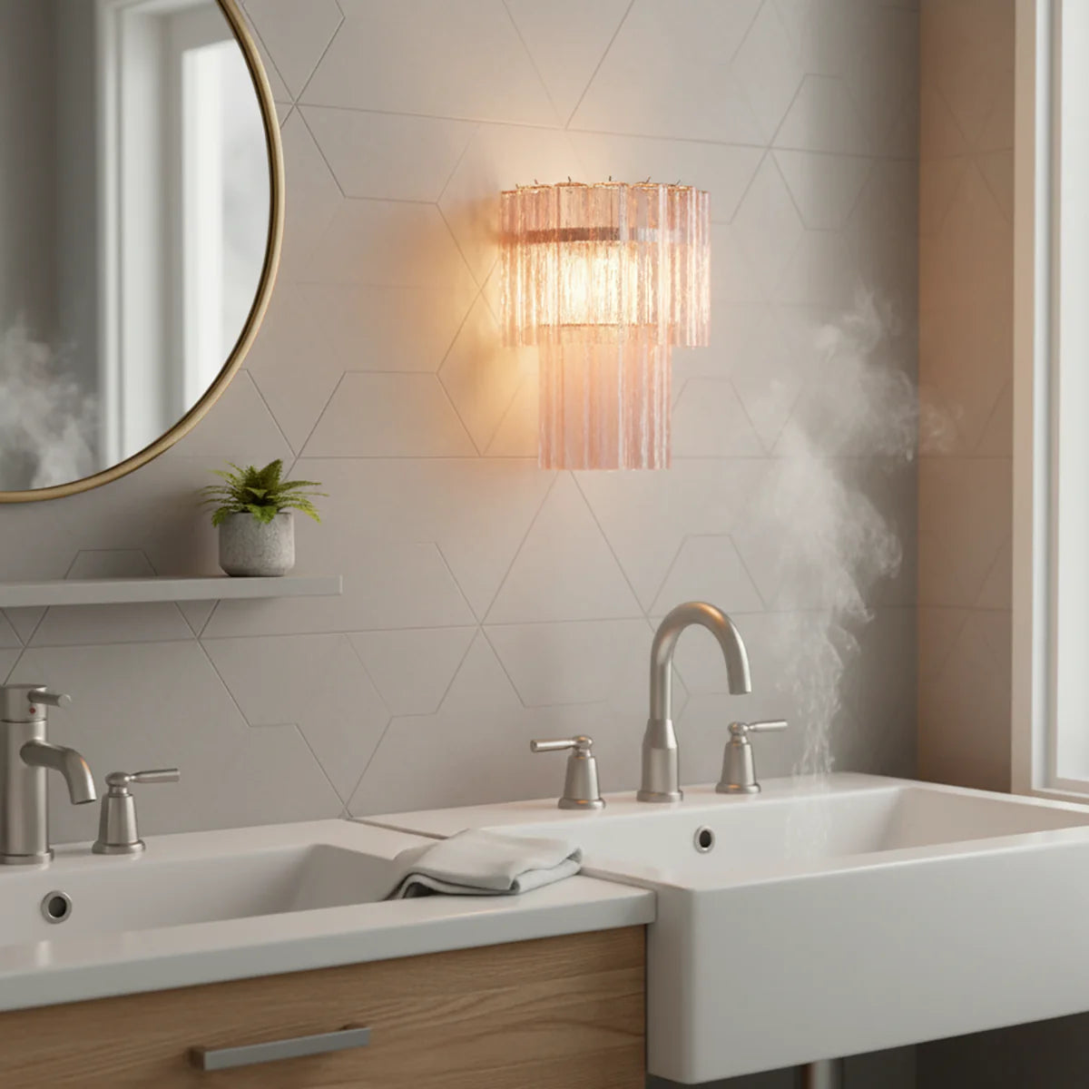Lámpara de pared de cristal de Murano rosa en forma de estrella